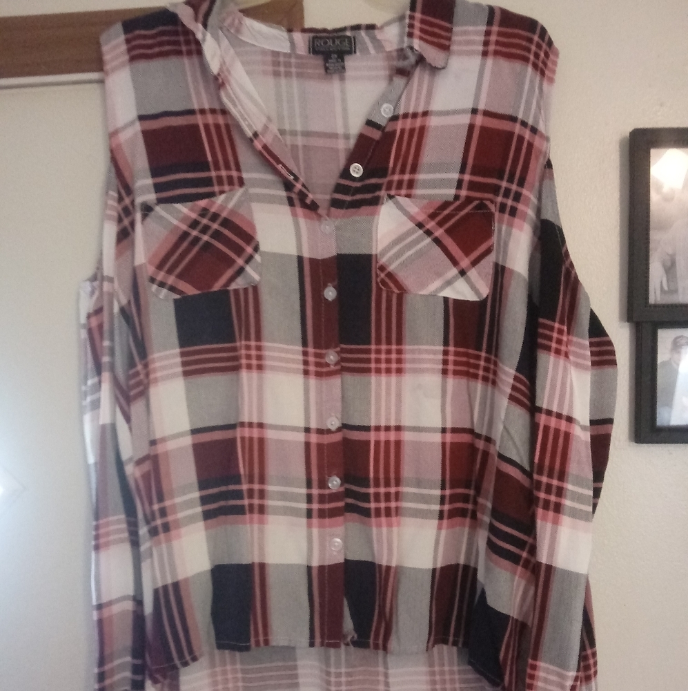 Button up open shoulder blouse